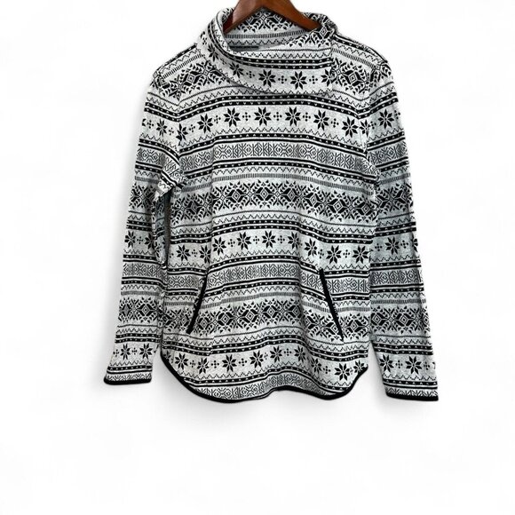 T by Talbots Womens Sweater Tops Medium Black Geometric Design Mock Neck Knit - Picture 1 of 12